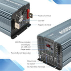 4000W Pure Sine Wave Inverter 12V DC to 110V AC Converter for Home, RV, Truck, Off-Grid Solar Power Inverter with Built-in 5V/2.1A USB, AC Hardwire Port, Remote Controller