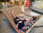 Quilted Fabric Double Hammock Won't flip with Stand and Spreader Bars,Safer and Sturdier,Quality Hammocks for Outdoor Indoor Patio Yard Two Sided Dual use red/Blue