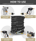 Pressure Washer Hose 50FT 4000 PSI, Kink Resistant Steel Braided Layer & NonMarking Rubber for Hot/Cold Water, High Power Washer Hose With 3/8 Inch Quick Connect & M22 Fitting, Black
