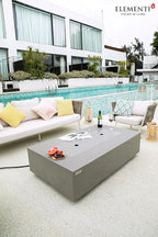 Elementi+ | Meteora Gas Fire Pit Cast Concrete 56" Rectangular Fire Table, Outdoor Fire Pit Electronic Ignition | Canvas Cover, Fire Glass and Burner Lid Included | Light Gray | Natural Gas