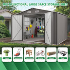 10x12 FT Outdoor Storage Shed, Large Metal Garden Shed with Double Door Two Window Waterproof Tool Shed for Backyard Patio Lawn Poolside, Grey