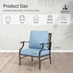 HERA'S HOUSE Outdoor Chairs Set of 2, 2 x Patio Chair with Blue Cushions, All Weather Outdoor Furniture for Lawn Garden Backyard Deck(Leg Chairs)