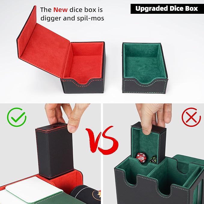 AFIING MTG Deck Box 6 In1 with MTG Playma,Premium Card Storage Box with 5 Pcs MTG Deck Box Holds 2400+ Trading Cards, Large TCG Card Deck Case for Magic Yugioh Sports Cards (Black&Red)