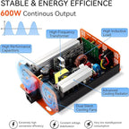 600W Pure Sine Wave Inverter, Car Power Inverter 12V to 110V, DC to AC Converter Generator with AC Outlets 3.0A USB Type-C, Remote Controller Truck Inversor for Vehicles, Car, RV, Camping