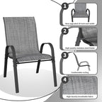 Patio Dining Chairs Set of 6, Outdoor Stackable Dining Chairs High Back, Patio Furniture for Backyard, Porch, Garden, Poolside (Grey)