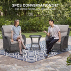 Patio Conversation Set with Smile-Shaped Cushions, Luxury Outdoor Swivel Chairs with Side Table and Ottomans, 5PCS PE Rattan Swivel Glider Chairs Set, Brown Wicker|Beige Cushions
