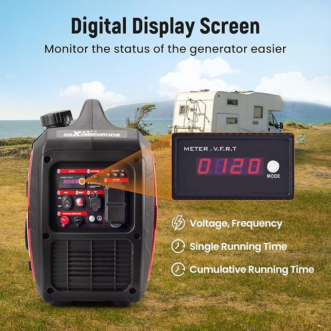 maXpeedingrods 2850 Watt Portable Inverter Generator,Gas Powered, EPA Compliant with CO Alarm, Compact and Lightweight for Outdoor Camping, RV Ready and Home