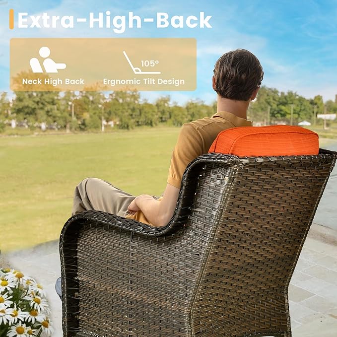 HOOOWOOO Patio Furniture Set,3 Piece Outdoor Furniture with Swivel Chairs,Wicker Patio Bistro Chairs Set,Orange Red