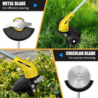 Electric Weed Wacker Cordless： String Trimmer with Roller 2Types Blades - 2.0Ah 12V Battery Powered Lightweight Grass Cutter/Mower for Yard and Garden, Yellow