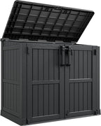 Horizontal Resin Storage Shed 36 Cu Ft with Lockable Doors, Portable Outdoor Storage Cabinet -Waterproof Outdoor Storage Box for Backyards, Easy to Assemble Black