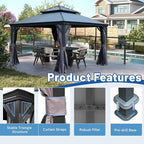 Outdoor Hardtop Gazebo for Patio 12x12FT with Resin-Galvanized Steel Roof, Metal Hard Top Gazebo with Gutters, Heavy Duty Gazebos All Season with Curtains & Netting, for Deck, Backyard, Hot Tub