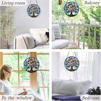 kdqua Tree of Life Suncatcher Stained Glass Window Hanging, Sun Catchers Indoor Window Glass Round Wall Decor, Nature Wall Art Hanging Decorations Statues Christmas & Birthday Gifts, 7.9x7.9in