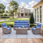 HUMMUH 6 inch Thick Cushion Wicker Patio Furniture Set with Outdoor Swivel Rocker Patio Chairs,High Back Outdoor Couch and Coffee Table for Porch Garden Deck