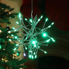 Alpine Corporation 10" H Indoor Christmas Twig 3D Hanging Snowflake Ornament with LED Lights, Green, Christmas Decoration (Pack of 4)
