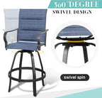 Vongrasig 2 Piece Outdoor Patio Swivel Bar Chairs, All Weather Padded Sling Textile High Top Bar Stools, Bistro Set for Backyard, Lawn Garden, Balcony, Padded Blue