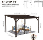 Domi 10'x12' Wall Mounted Hardtop Gazebo, Connectable Lean to Pergola with Gutters & Galvanized Steel Roof, 60MPH Wind Resistance, Outdoor Heavy Duty Metal Awning for Patio, Deck, Backyard - Brown