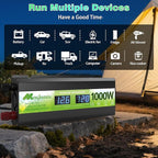 1000 Watt Inverter, 12v Dc to 110v Ac Inverter,Power Inverters for Vehicles, Ac Outlets and 2 USB Ports for Cars, Trucks, Rvs, Homes and Camping