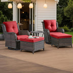 HUMMUH 5 Piece Outdoor Patio Furniture Set Wicker Conversation Bistro Set Swivel Rocking Chairs with Side Table and Ottomans for Backyard, Porch, Balcony