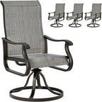 UDPATIO Patio Swivel Chairs Set of 4, Outdoor Swivel Chairs High Back with All Weather Textilene Metal Rocking Frame for Lawn Garden Backyard, Gray White