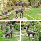 Sungmor 22" Tall Cast Iron Deer Statue - Indoor Outdoor Metal Deer Sculpture, Large & Heavy-Duty Wild Animal Landscaping Figurine, Rustic Garden Decor for Patio, Yard, Home (Dark Brown)