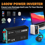 Power Inverters 12V DC to 110V AC Converter for Vehicles USB-C/PD 25W Fast Charging Ports Car Charger Adapter with a Cigarette Lighter Ports Plug Outlet (Modified sine wave-1400W)