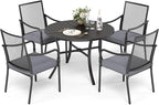 HERA'S HOUSE Round Patio Table and Chairs, Metal Outdoor Dining Sets for 4, 42" Black Table with 4 Cushioned Armrest Chairs for Garden Lawn Backyard