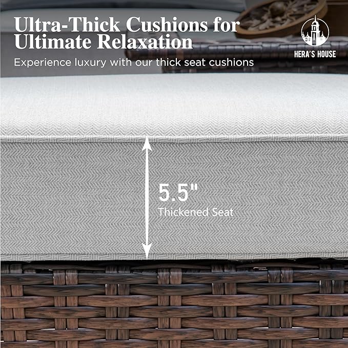 HERA'S HOUSE Outdoor Deck Furniture, High Back Wicker Patio Swivel Chairs with Rattan Table for Porch Balcony Lawn Garden, Grey