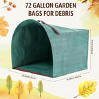 Berlune 4 Pack 72 Gallon Garden Bags for Debris Extra Large Dustpan-type Lawn Yard Waste Bags with 2 Pairs Gardening Gloves Reusable Heavy Duty Lawn and Leaf Bag for Parties, Laundry, Camping
