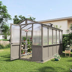 Aoxun 6x10 FT Walk-in Wooden Greenhouse,Solid Cedar Frame,Polycarbonate Panels, Automatically Temperature Control Roof Vent and Lockable Door,for Outdoor, Garden, Backyard,Patio, Lawn, Gray