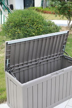 BTEXPERT 80 Gallon Deck Box Outdoor Storage Container with Metal Support Rods for Patio Furniture Garden Tools Cushions Waterproof Lockable UV Resistant Set of 2