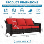 Vista Vibe 78" Patio Wicker 3-seat Sofa, Deep Seat & Upholstered Loveseat, Outdoor All-Weather Rattan Couch with Removable Cushions, Steel Frame Couch for Garden, Poolside (Brown/Red)