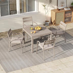 Soleil Jardin Aluminum Patio Extendable Dining Table, 35" - 71", Adjustable Indoor Outdoor Furniture Rectangle Table for 4-6 Person Porch Deck Garden, Flaxen