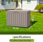 45 Gallon Outdoor Storage Box Waterproof Lockable Resin Deck Box Large, Patio Storage Bin for Pool Accessories Cushion Furniture, Garden Tools, UV-Resistant Outside Delivery Light Coffee