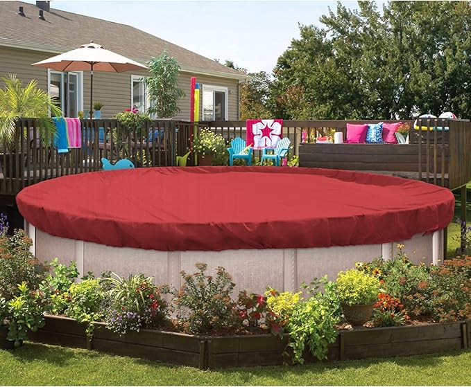 ECOOPTS 18 ft Round Pool Cover for Above Ground Pools, Swimming Pool Cover Protector Winter Safety Cover (Red)