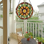 Stained Glass Window Hanging - Yellow Green Boho Style Flowers Sun Catcher for Door Garden Home Decor Suncatcher Christmas Mother's Day Birthday Gifts for Women Mom Girl Nana Friend 9.8 in