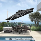 PURPLE LEAF 11 Feet Solar Powered LED Square Cantilever Umbrella With Base Patio Umbrellas Windproof Hanging Umbrella Outdoor Offset Umbrellas, Black