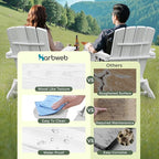 Folding Adirondack Chair with Wood Texture, HDPE All-Weather Fire Pit Chairs, Plastic Adirondack Chairs with 2 Cup Holder, Outdoor Lawn Chair for Patio Garden (White)