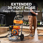 NOVUS Gas Pressure Washer 3400 PSI, 2.6 GPM Power Washer with 30FT Extra-Long Hose, 5 Nozzles, Onboard Soap Tank, 212CC Engine, Spray Gun and Wand, for Vehicles Driveways Patios Fences Furniture