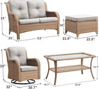 Outdoor Wicker Patio Furniture Set - 6 Piece Rattan Patio Conversation Set with 2 Rocking Swivel Chairs,2 Ottomans,1 Loveseat and 1 Coffee Table for Porch Deck Backyard Garden(Yellow/Beige)