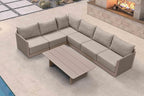 PURPLE LEAF Patio Furniture Set 7 Pieces Outdoor Conversation Sets PP Rope Patio Sofa with Cushions and Table Manual Weaving Deep Seating Furniture for Porch Lawn Backyard Beige