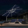PURPLE LEAF 12' X 12' Solar Powered LED Patio Large Umbrella Offset Double Top Hanging Umbrella Outdoor Market Umbrella for Garden, Spectrum Indigo