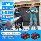 Upgraded LCD Display Portable Cordless Pressure Washer with Brushless Motor, 725 PSI 21V 2x3.0Ah Rechargeable Batteries Powered Pressure Washer, 6-in-1 Nozzle for Car Floor Wall Fence Cleaning