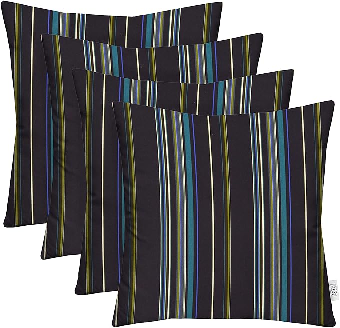 RSH DECOR: Sunbrella Square Throw Pillows Set of 4 | 24" x 24" | Water and Fade-Resistant Performance Fabric | Outdoor Pillow Covers with Down-Alternative Inserts | Stanton Lagoon