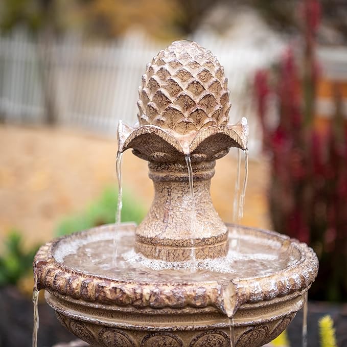 XBrand 39" 2-Tier Outdoor Freestanding Solar Water Fountain – Classic Sand Stone Resin Bird Bath with Pump – Solar Powered Garden Decor for Patio, Yard, Porch, and Lawn