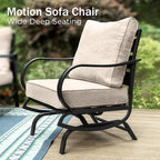 PHI VILLA 6 Piece Patio Furniture Sets with 1 x 3 Seater Padded Deep Seating Bench, 2 x C-Base Cushioned Sofa Chairs, 2 x Leg Sofa Chairs and 1 x Coffee Table, Outdoor Metal Furniture Set for 7