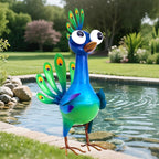 Metal Peacock Statue Garden Decor Cartoon Peacock with Bobbling Eyes Yard Art Lawn Patio Decoration Outdoor Sculpture for Housewarming Birthday Wedding