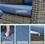 Patio Glider Swivel Rocker Sets: 3piece Patio Furniture Sets, 360° Swivel Rocking with Ottoman, Rust-Resistant Cushion -Perfect for Backyard/Deck/Porch/Balcony Decors- Gray Wicker, Blue (Chair+Table)