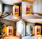 1 Person Infrared Sauna for Home Deluxe Transparent Large Glass Hemlock Wood Low EMF FAR Infrared Sauna, 1420 watts 7 Heating Panels Indoor Personal Saunas with Blue-Tooth, LCD Display