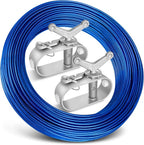 Belleone Swimming Pool Cover Cable and Winch Kit - 150ft Plastic-Coated Steel Pool Cover Wire & Aluminum Spring Loaded Pool Cover Ratchet for Above Ground Swimming Pool Winter Safe (Blue)