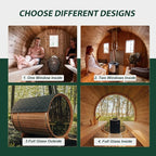 Smartmak Customized Outdoor Wood Barrel Steam Sauna, 2-10 Person Home Traditional Canadian Wooden Spa Room, with DIY Heating Stove, Rocks, Water Bucket, Spoon, Light, for Backyard, Garden, 195 ℉